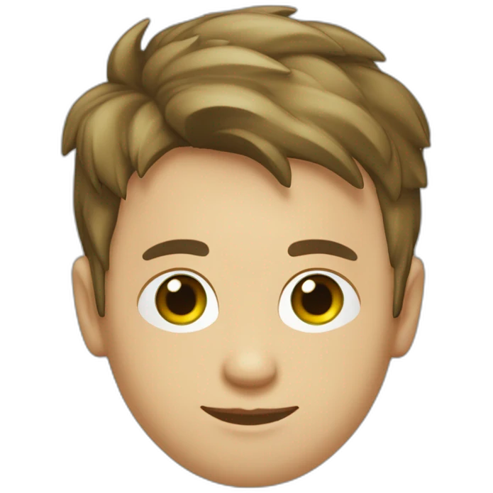 Jeune homme visage ovale  yeux vert avec lunette rondes rouges et carré voir cheveux brun  emoji