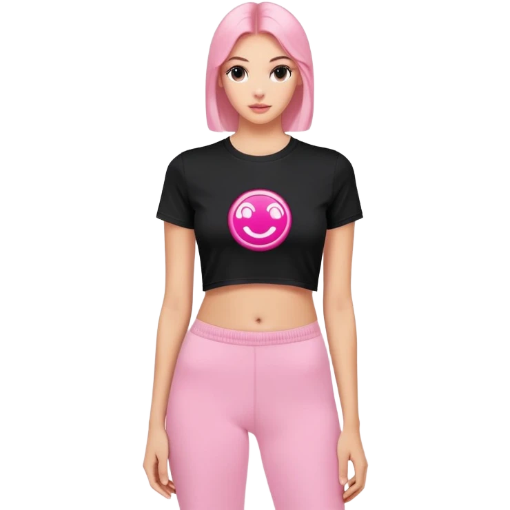 super realistic black crop t shirt with pink logo emoji