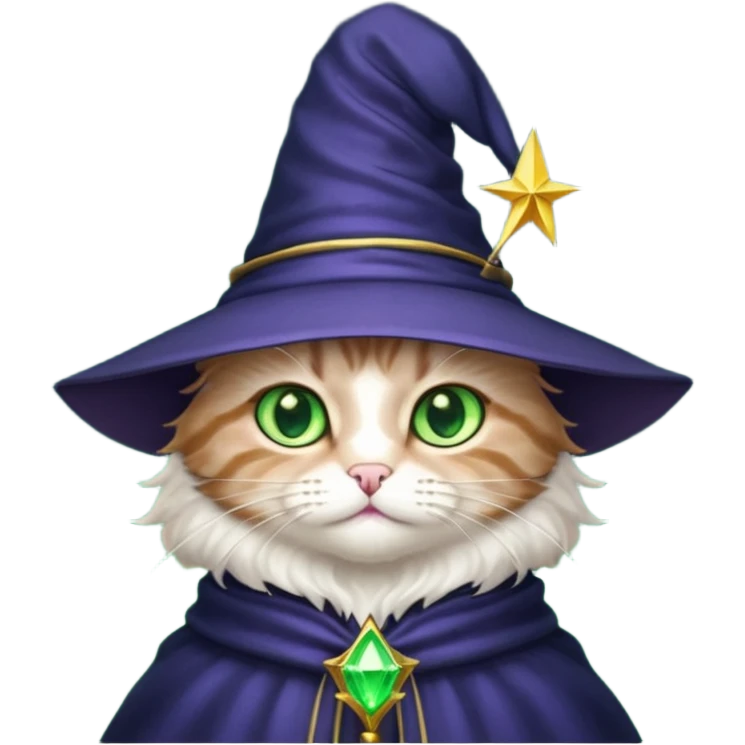 black wizard cat with a pointy starry wizard hat emoji