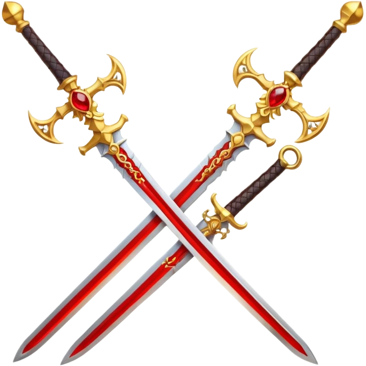 Golden fiery royal two crossed swrods with red gem and golden blade and golden handle emoji