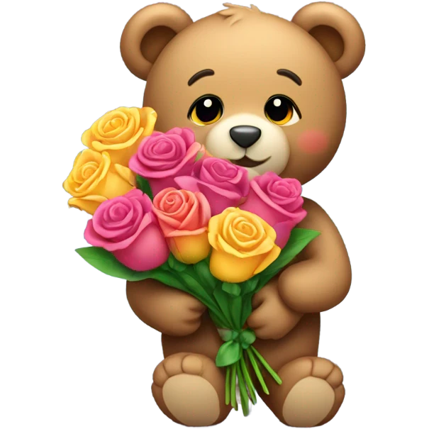 Cute Teddy giving a bouquet of roses emoji