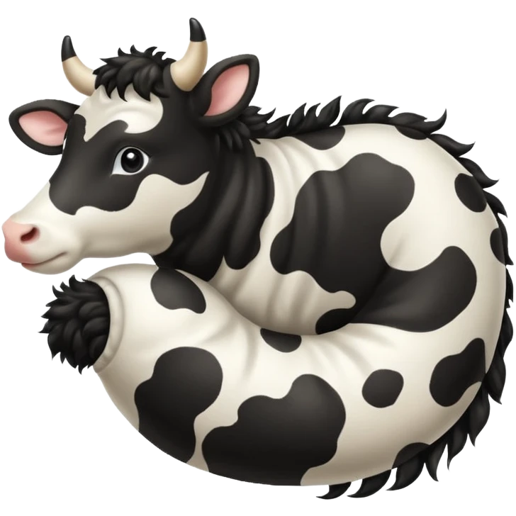 realistic white and black spotted cow tail, fluffy texture, slight curl at the end, soft shading, no background, transparent PNG style, emoji aesthetic emoji
