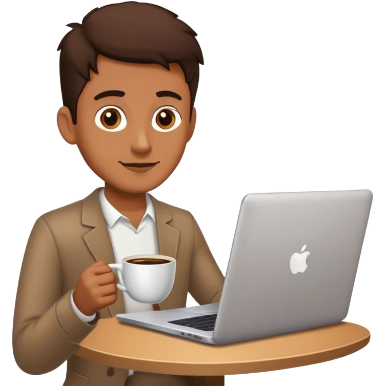 a man with a laptop and a cup of coffee emoji