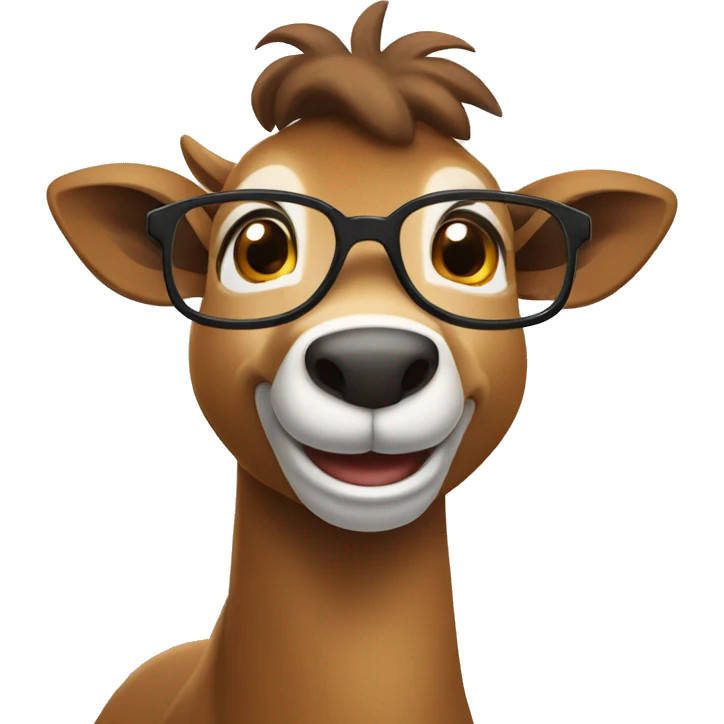happy smart smiling brown chamois with glasses turn to left emoji