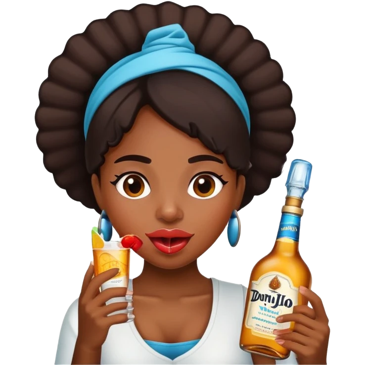 black Girl With tongue out and holding a don julio bottle on her head  emoji