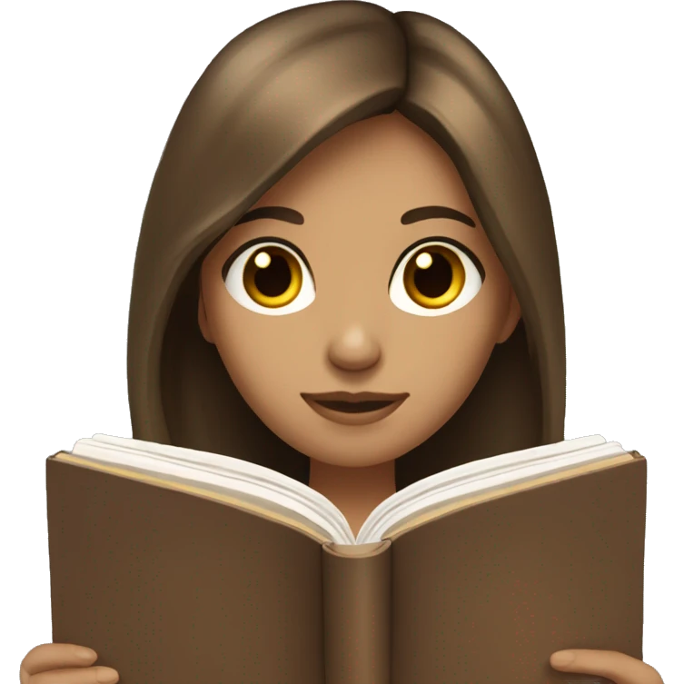brunette long haired girl with beige skin tone and brown eyes reading a book  emoji
