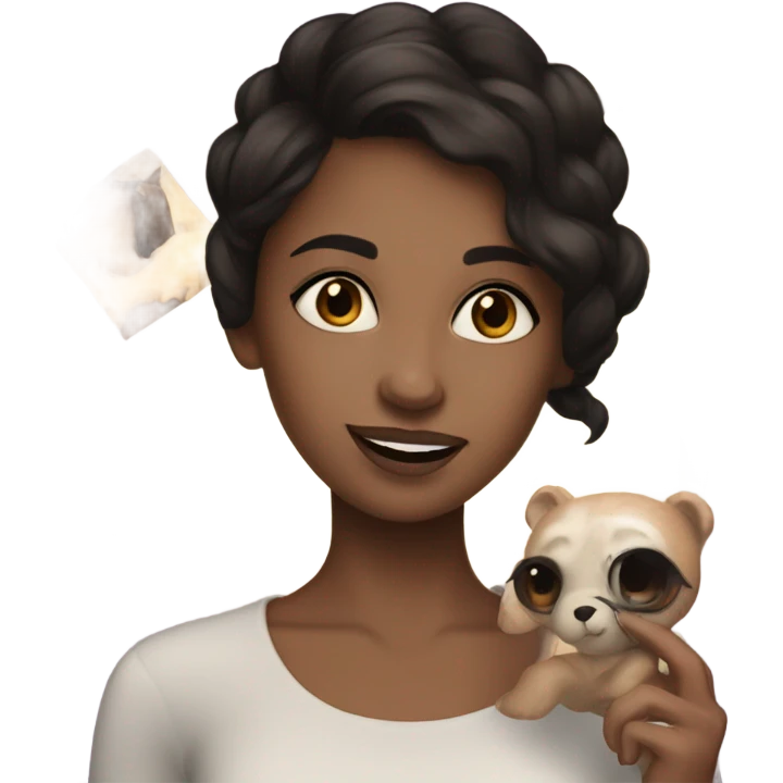 fair skinned girl with dark hair and brown eyes, holding a vision board emoji