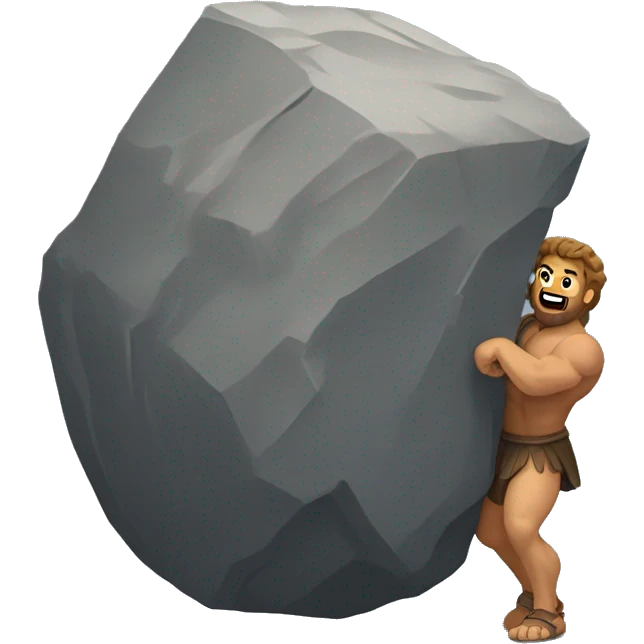 hercules lifting a giant big boulder rock behind the back. show the rock emoji