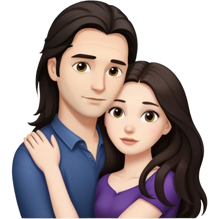 Man with dark mid-length hair, hugging a beautiful ￼brunette woman long hair and long eyelashes pale woman emoji