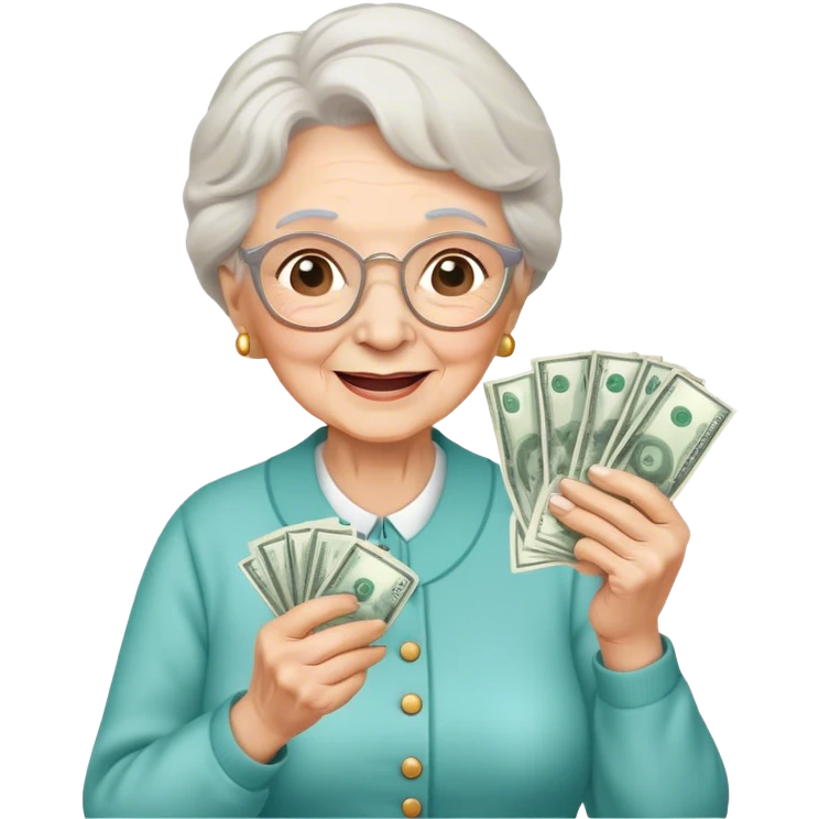 cute happy grandma with money in her hand emoji