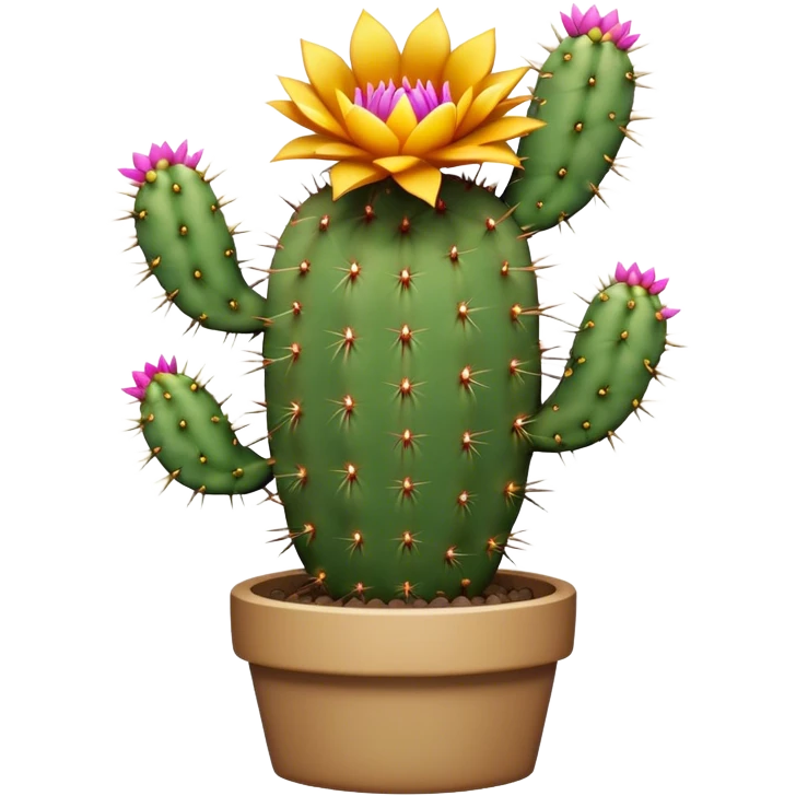 Cinematic Realistic Cactus Emoji, Tall and spiny, with thick, rounded stems covered in sharp spines. Bright flowers bloom at the tips of some branches, adding a pop of color against the desert backdrop. Soft glowing outline, capturing the essence of strength, survival, and desert beauty in a striking cactus! emoji