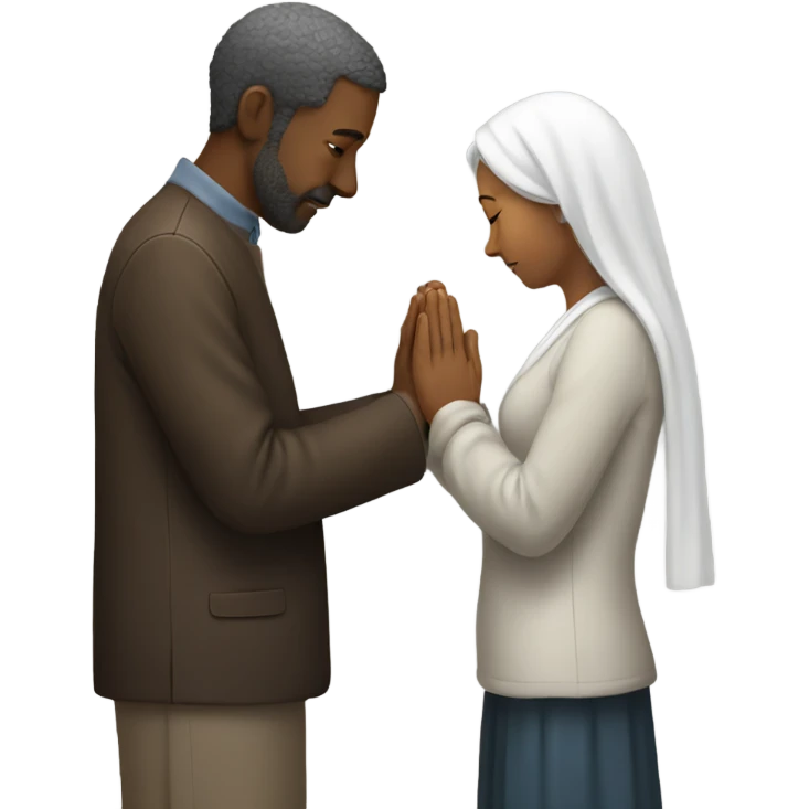 A man standing behind a women praying  emoji