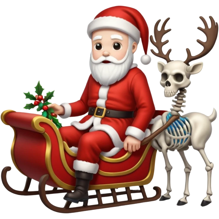 Grim Santa with a sleigh and skeleton reindeer emoji