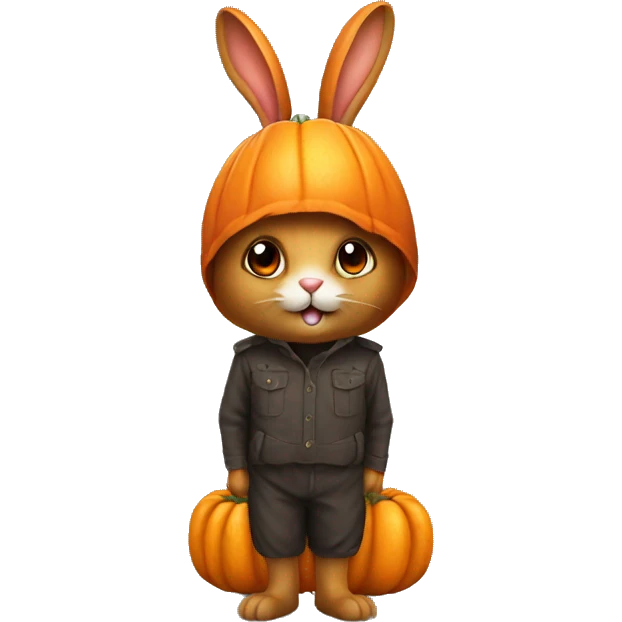 A rabbit with a pumkin costume emoji