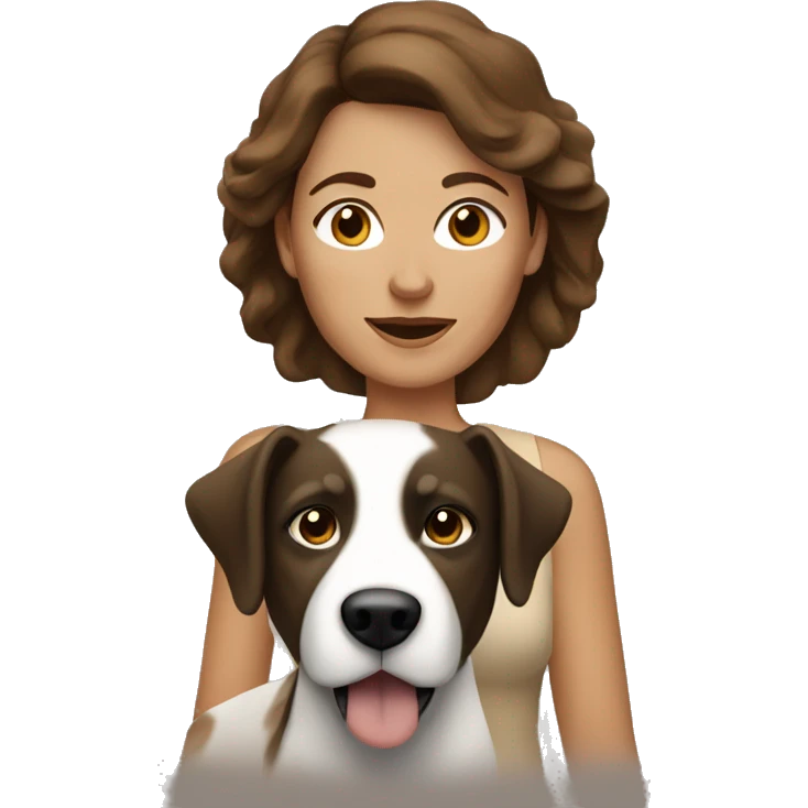 tan middle aged woman with brown hair with black and white dog emoji