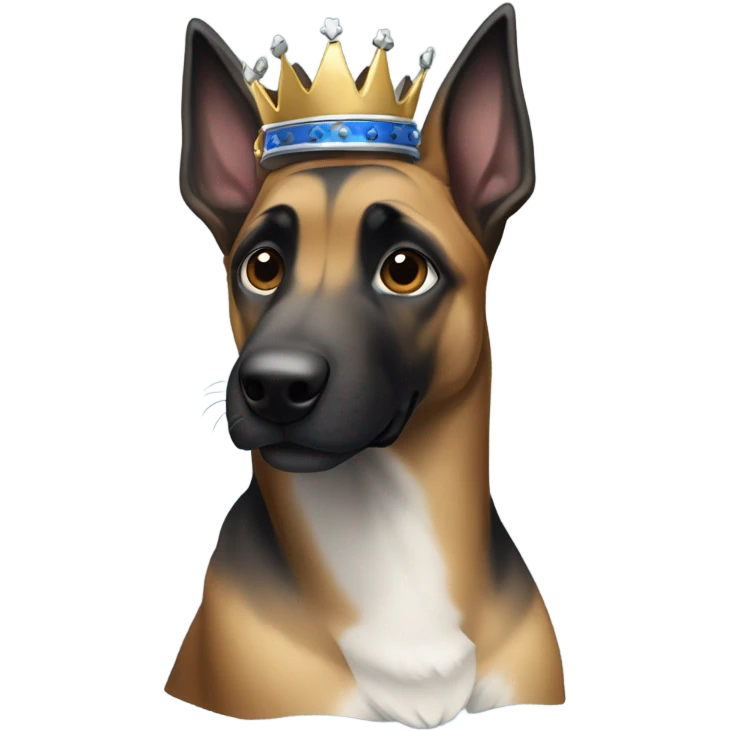 A malinois dark blue merle without red color with a crown on his head emoji