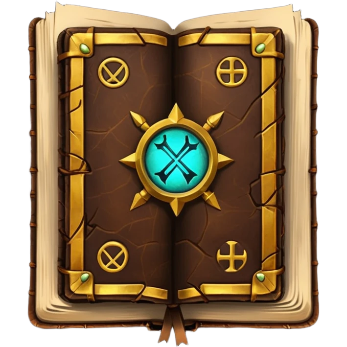 Spell Book – Old leather book with glowing runes and bookmarks emoji