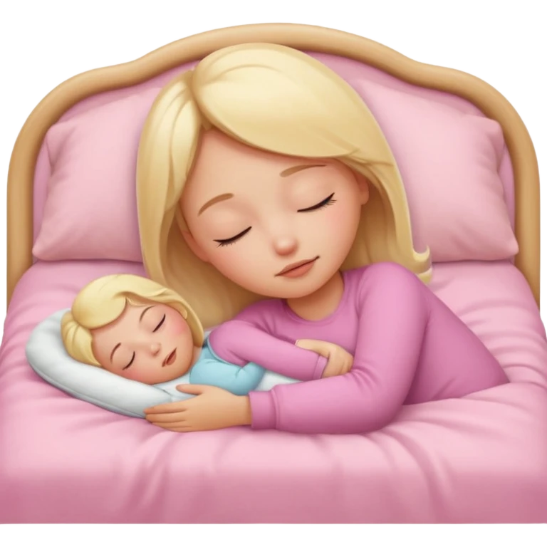 close-up of a blonde girl sleeping with eyes closed in a baby pink bed, soft and rounded features, minimalistic, apple emoji style emoji