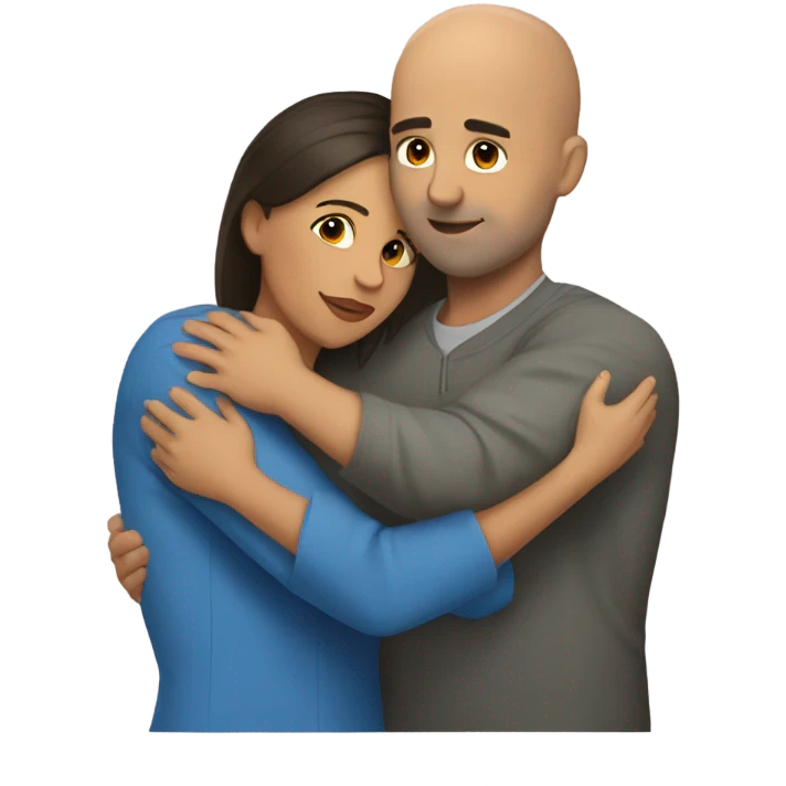 Comforting hug from brunette Puerto Rican woman to shorter bald male emoji