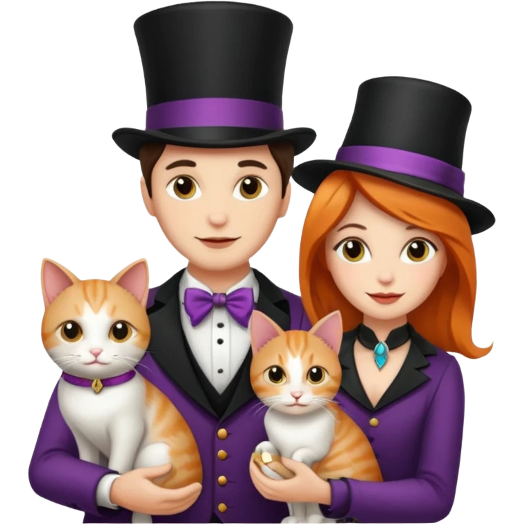 magician couple and their pet cat emoji