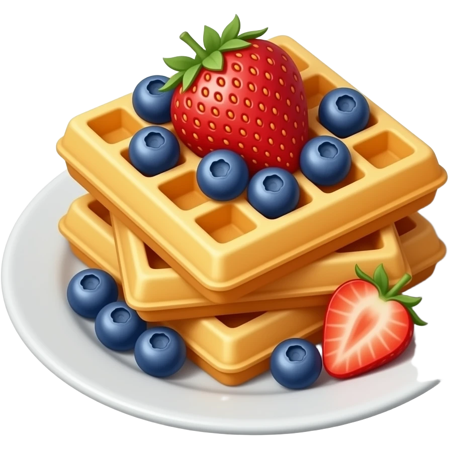 square waffles with berries on plate emoji