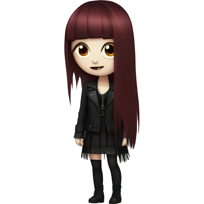 goth girl that has porcelain skin and Long Dark Red hair and has fringe bangs emoji