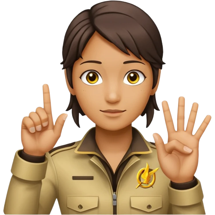 yellow hand doing the three fingers up salute from the hunger games emoji
