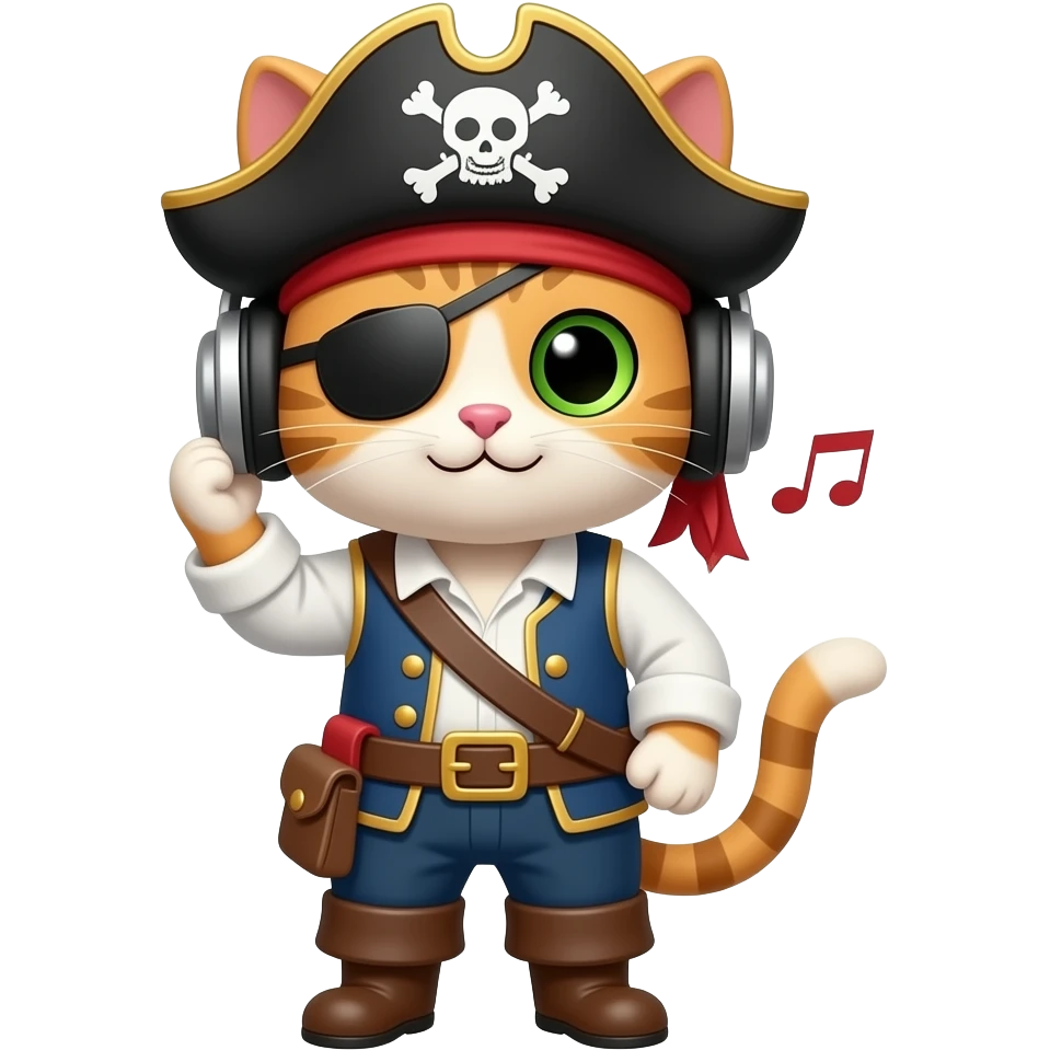 cat pirate listening to music emoji