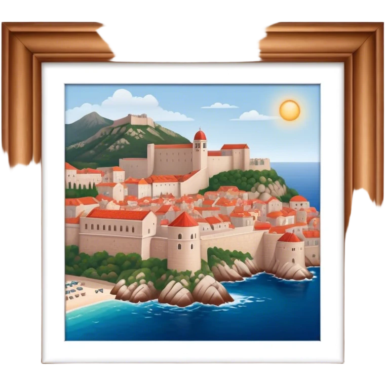 Cinematic Realistic Dubrovnik Landmark Emoji, depicted with historic fortified walls and red‚Äêtiled roofs rendered with intricate detail and dynamic, coastal lighting. emoji