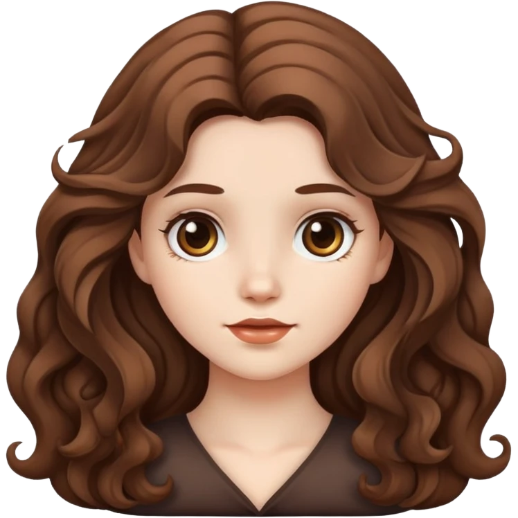 Girl white with hair brown large wavy emoji