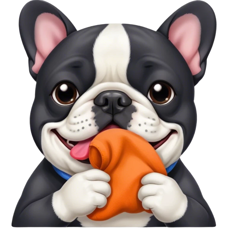 Black and white frenchie eating a sock  emoji