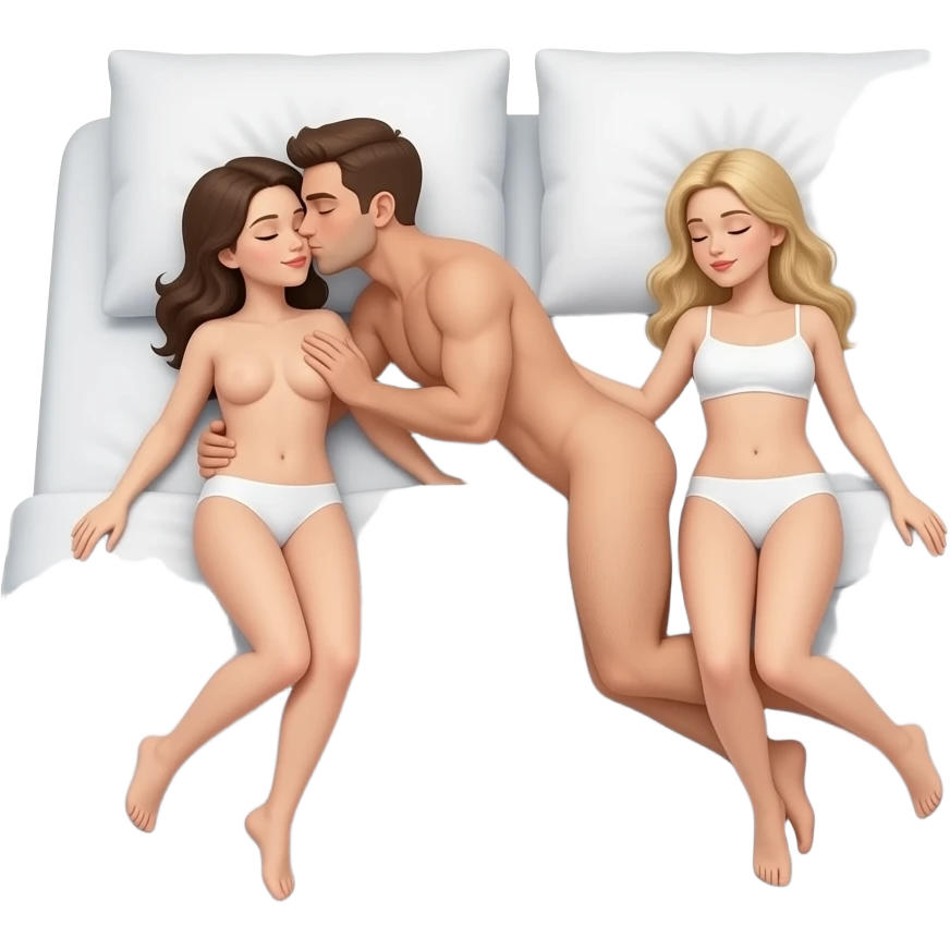Naked man kisses between legsfully naked woman in bed emoji