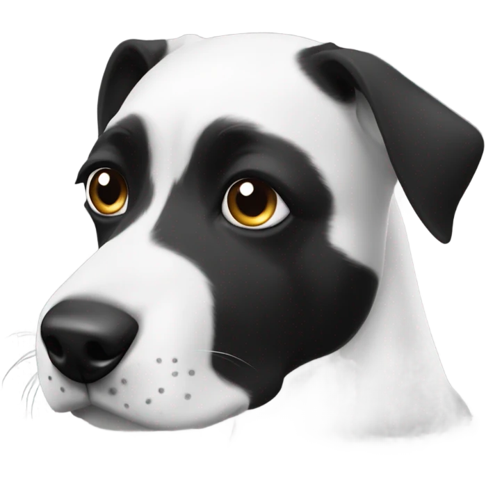 Black and white dog head  left eye black around rest white  emoji