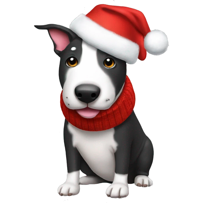 Bull terrier in Christmas sock  emoji