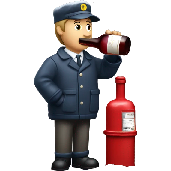 Drunk Postman drinking in snow  from wine decanter by mailbox  emoji