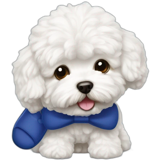 white maltipoo with dark blue slipper in his mouth emoji