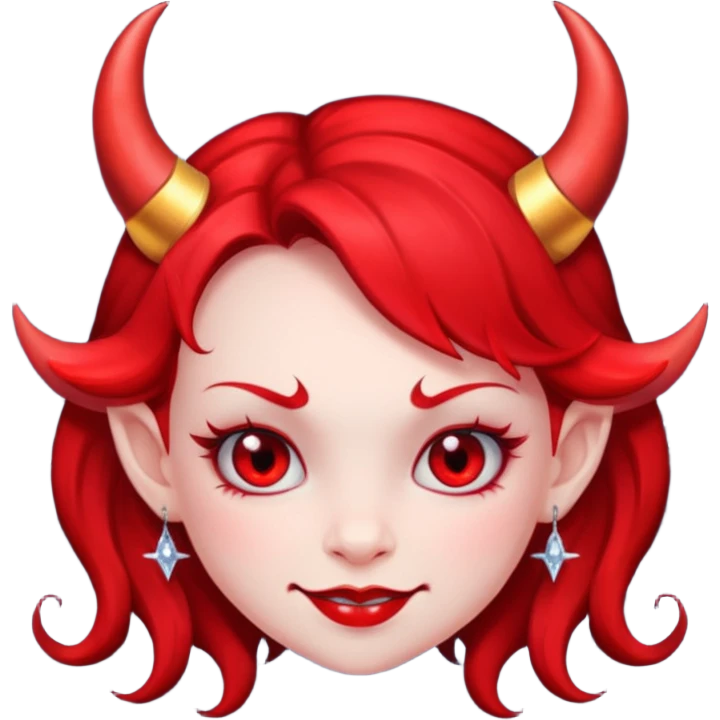 Devil girl cartoon sticker, smirk, sparkles, cute but naughty emoji