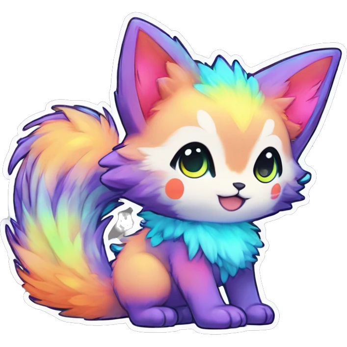 Anthro Fluffy Cool Cute Magical Elemental Shiny Colorful Neon Vibrant Colors Sparkle Kemono-style Chibi Fantasy-Animal-Fakémon-Pokémon-Hybrid Fur Sona Aesthetic Full Body Sticker emoji