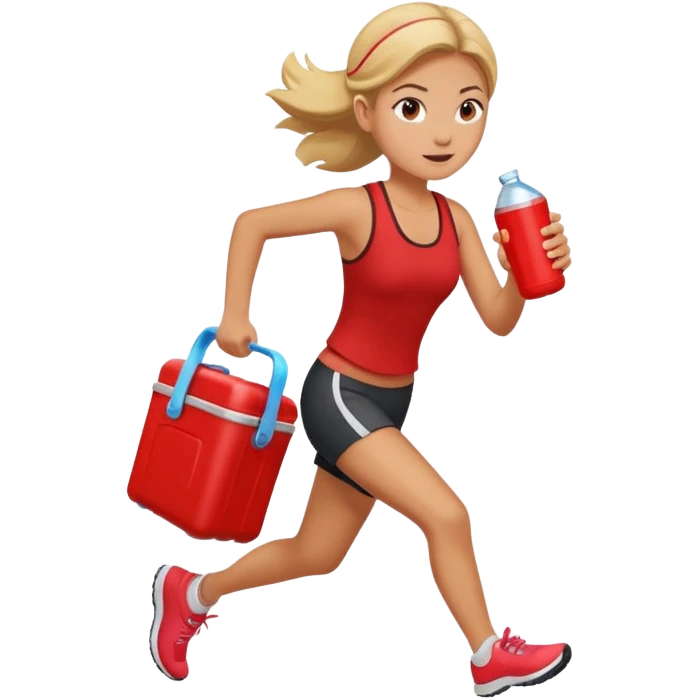 Girl running holding red cooler emoji