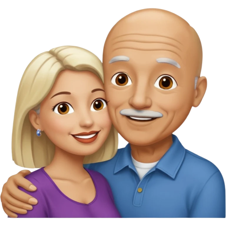 Older Bald Hispanic man kissing white dark blonde woman emoji