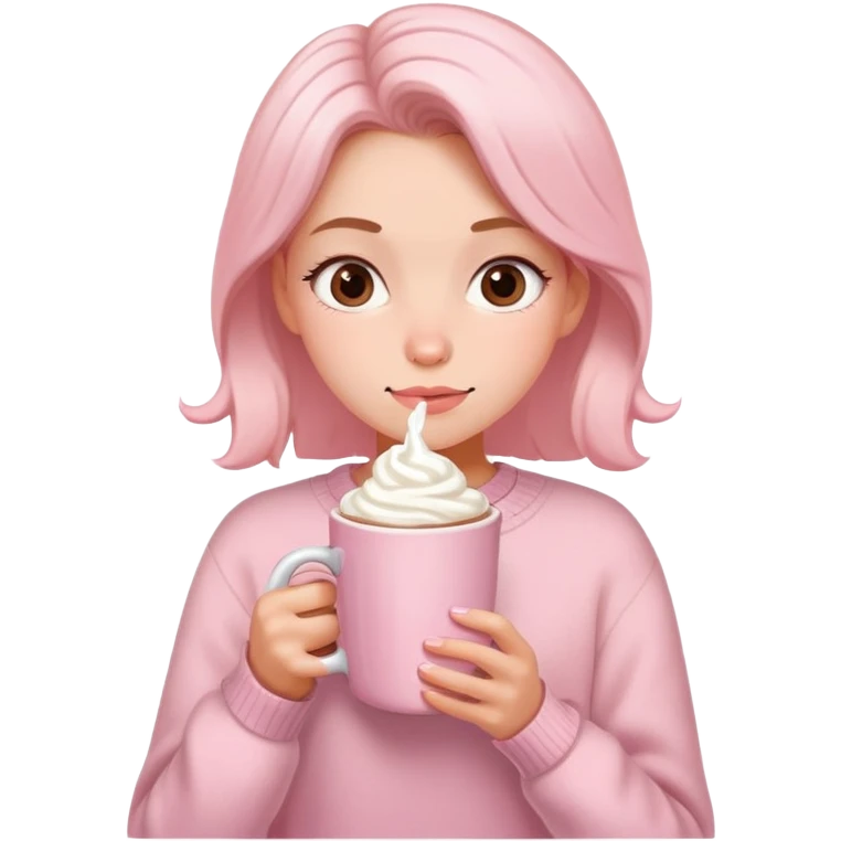 A girl who loves pastel pink drinking hot chocolate  emoji