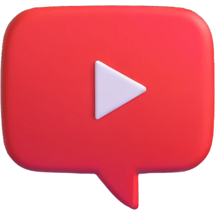 3D style Youtube logo emoji, tilted upward, play button in center emoji