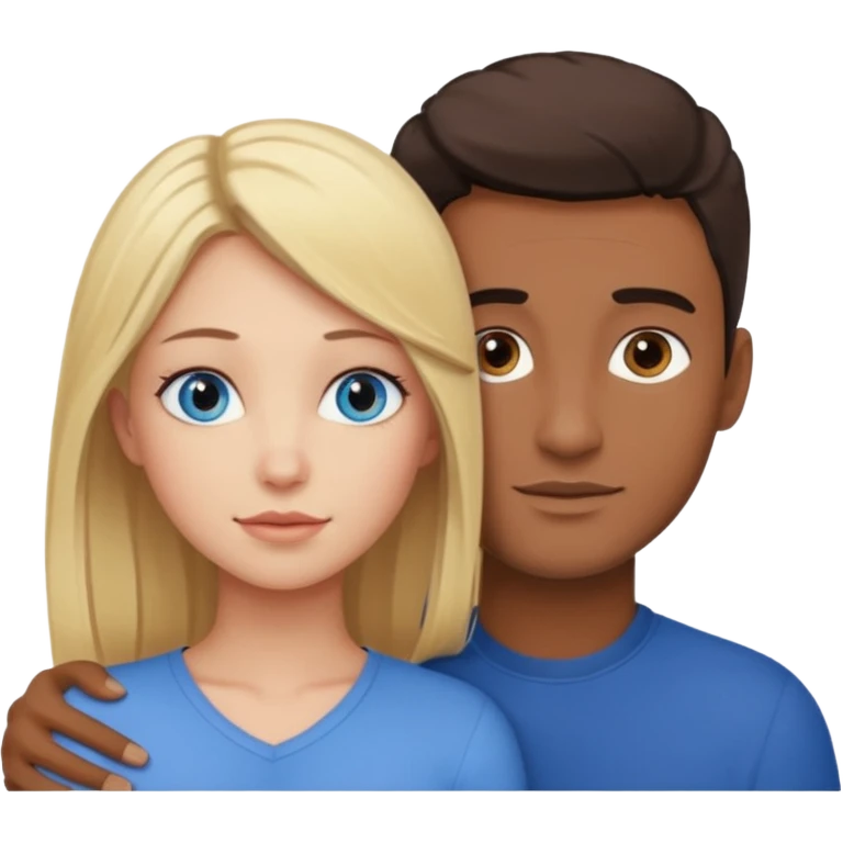 blonde hair blue eyes woman embracing a taller man who has brown skin and dark hair emoji