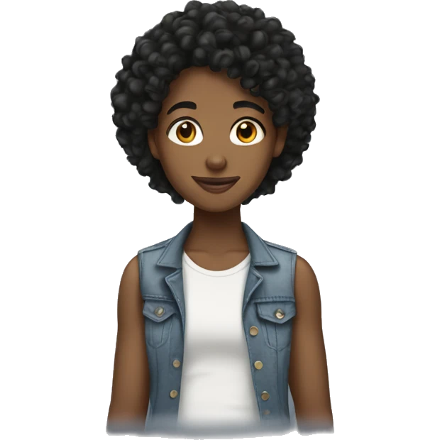 A black teen with curly black hair emoji