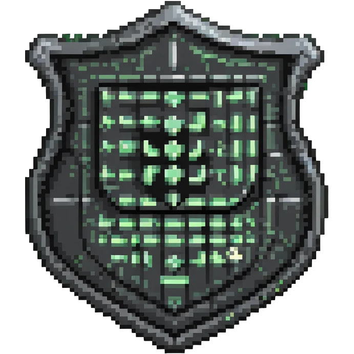 Dark shield with </> code symbols in bright color emoji