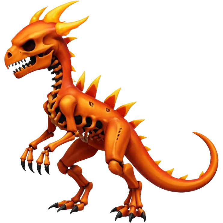 Oily smooth glossy evil sharp edgy badass skeletal fiery skull-faced l Charmeleon-Zeraora-Salandit-fusion, full body emoji