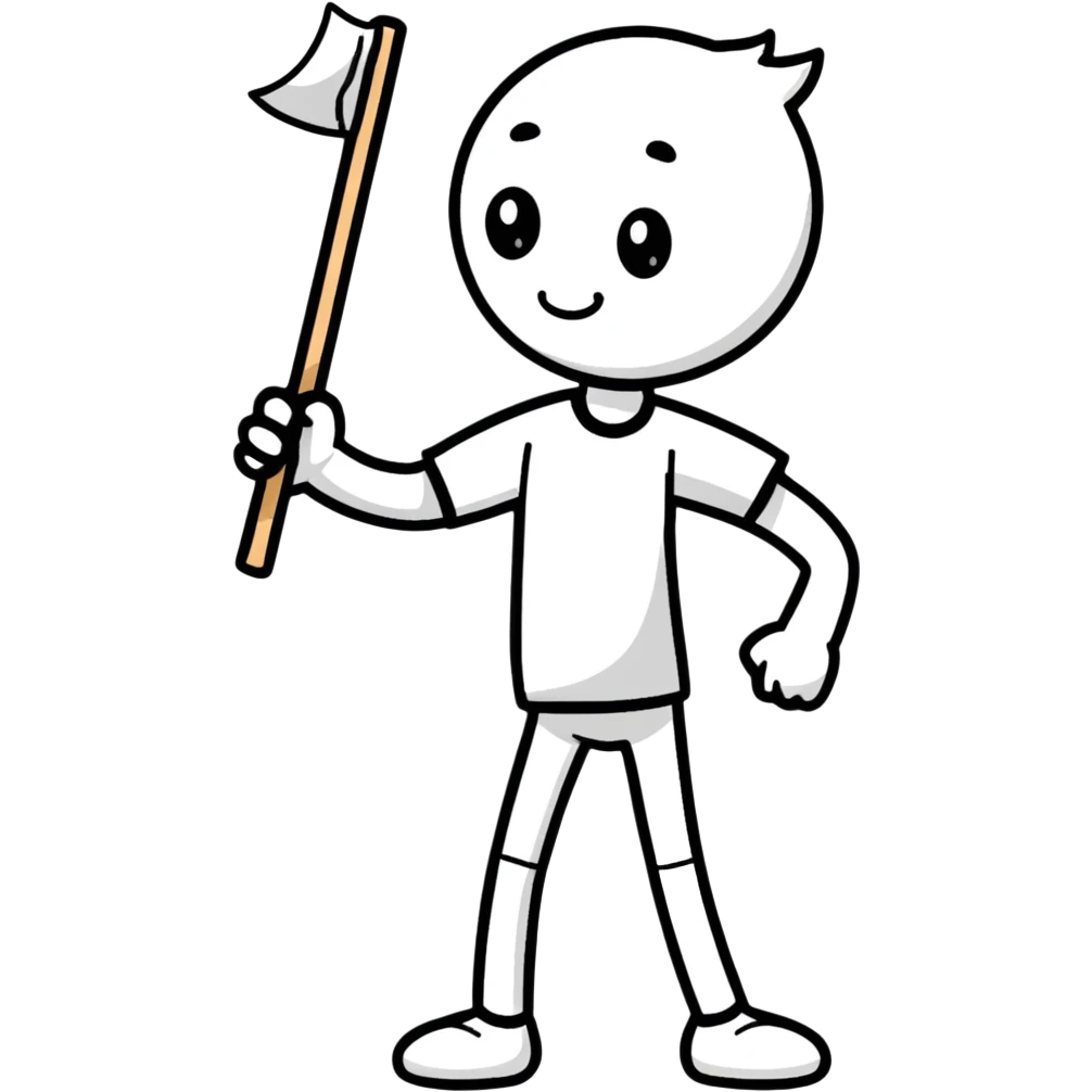 cartoonish sticker of a stick man in a colorful T-shirt, playful pose emoji