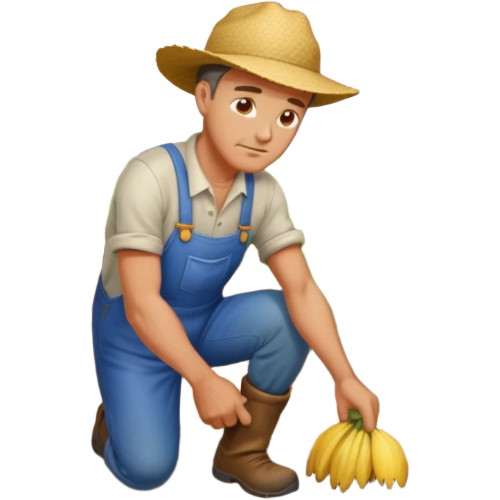 emoji of a farmer working in the field, bent over the garden, with a tired face and sweat emoji