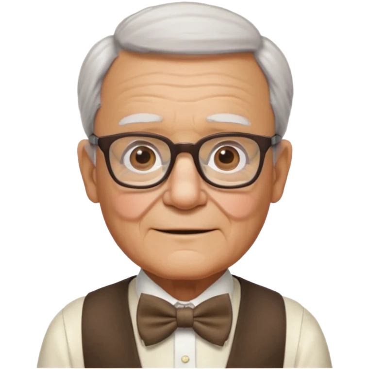 elderly man with square glasses and bow tie, inspired by Carl Fredricksen from Up movie emoji