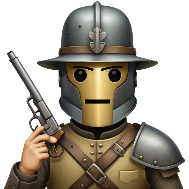 Cinematic Realistic Ned Kelly Portrait Emoji, depicted as the legendary Australian bushranger in his iconic homemade iron helmet and armor, gripping a revolver with a defiant stance. The scene is rendered with gritty textures and dramatic, shadowed lighting, evoking the lawless frontier and his rebellious, fearless legacy. emoji